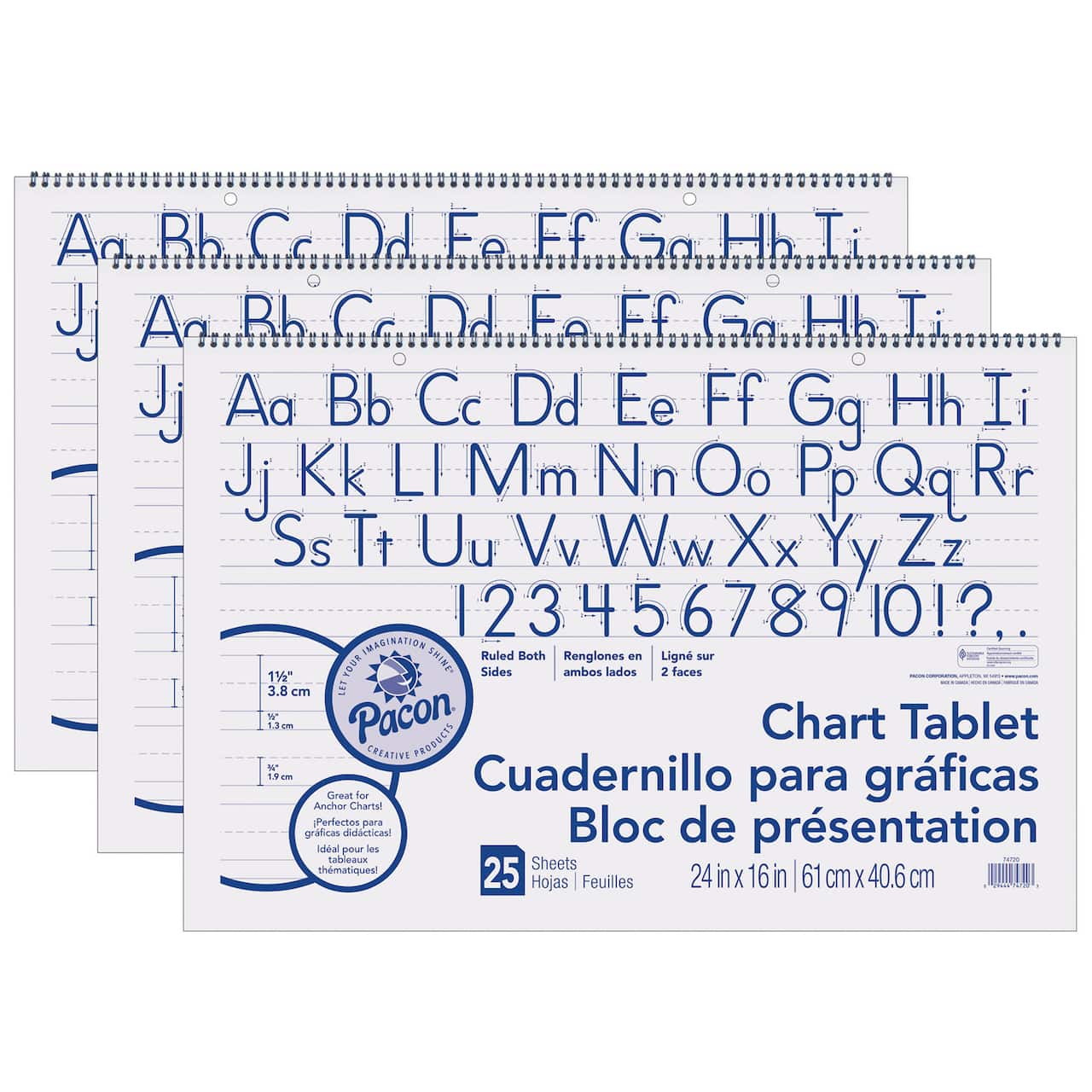Pacon® 24" x 16" 1.5" Ruled Chart Tablets, 3ct.